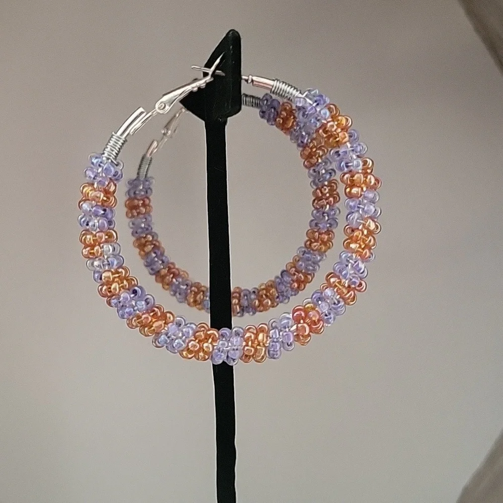 Wire Wrapped Beaded Hoop Earrings Southwestern Boho Artisan Festival Fairy